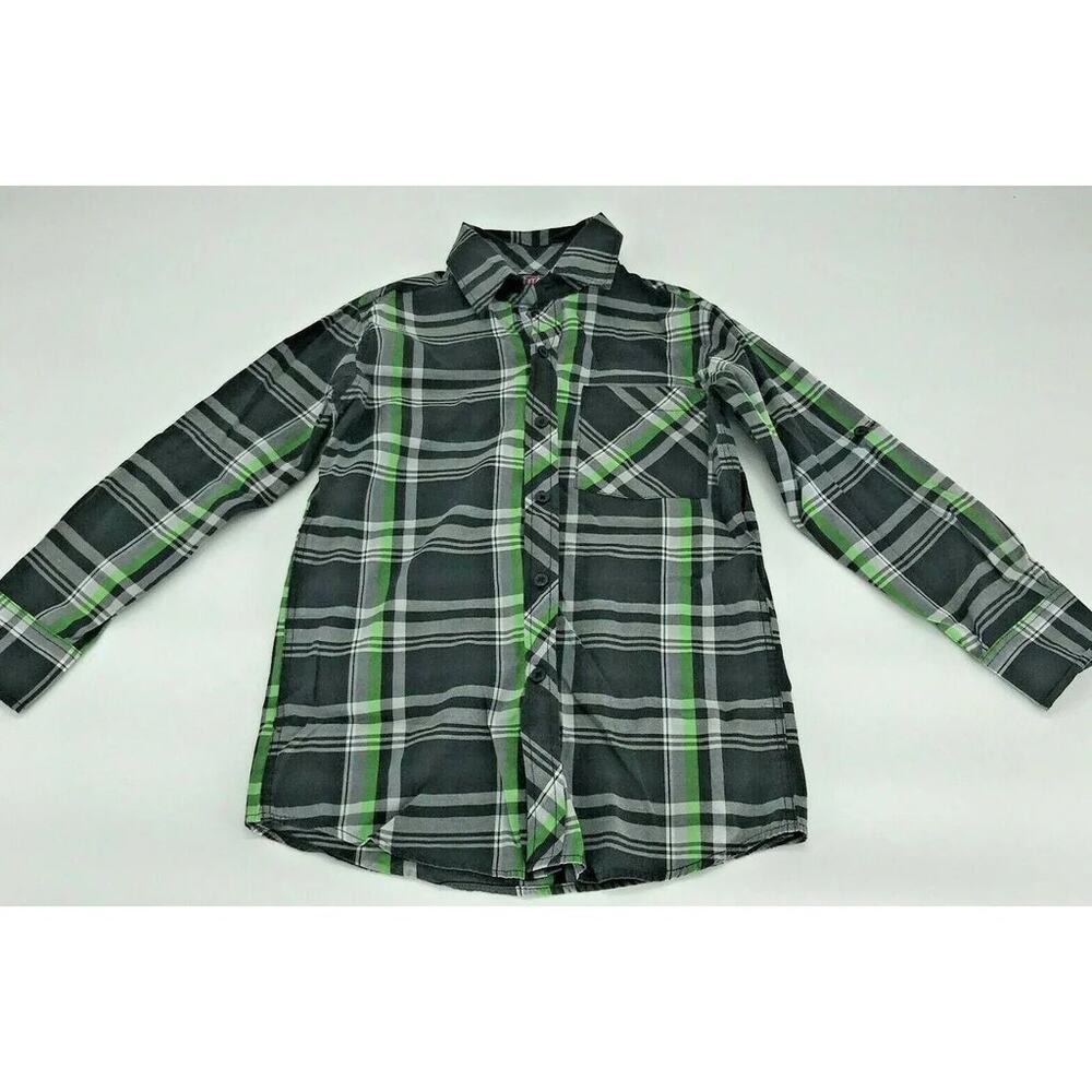 Montage Boys Shirt Long Sleeve Button Front Plaid Cotton Sz S